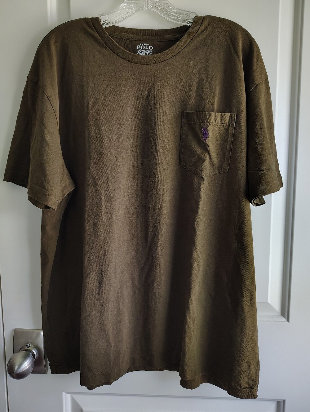 Polo by Ralph Lauren Olive Green Pocket Tee with Purple Pony Men's XL